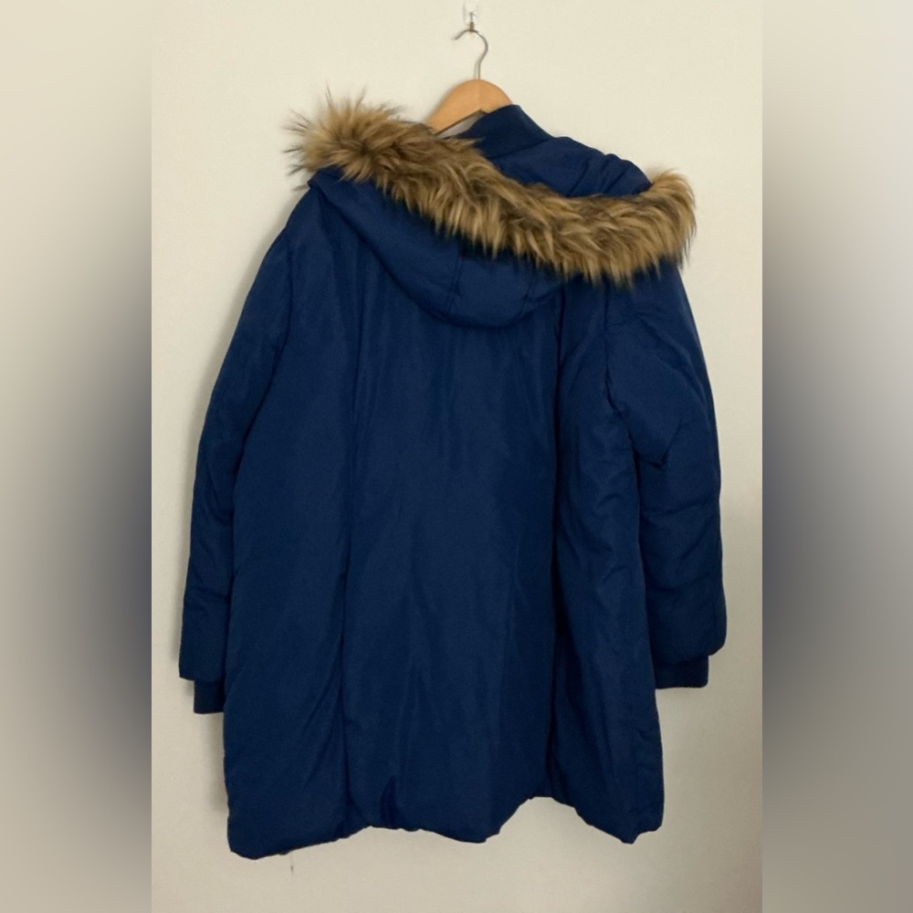 Roaman's Blue Jacket with Faux Fur - Picture 2 of 6